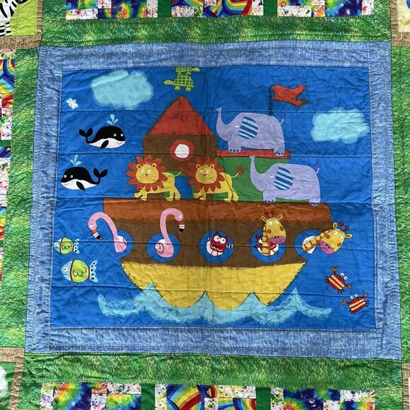 Handmade Quilt Blanket Noah's Arc Animals Colorful Pattern Size 44in x 39in - Picture 5 of 10